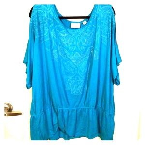 turquoise cold shoulder peasant blouse